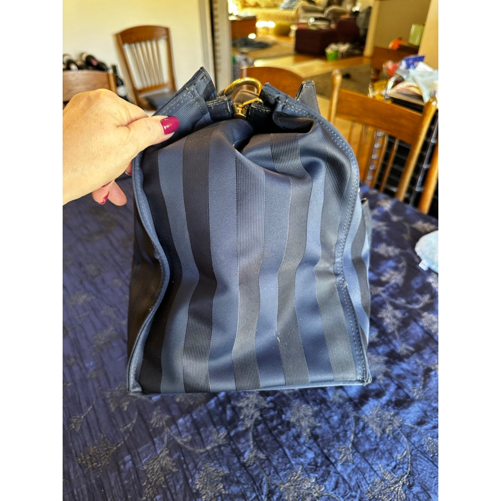 Valentino Garavani Leather & Nylon Navy Striped Travel Bag - Picture 5 of 16